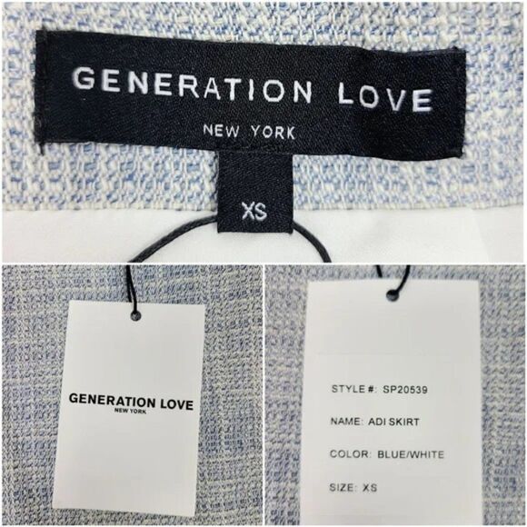 𝅺generation Love Blue & White Tweed Linen Adi Mini Skirt Size XS - Picture 14 of 16